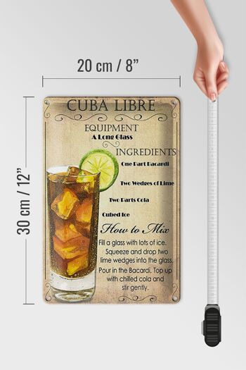 Plaque en tôle 20x30cm Cuba Libre Équipement ingrédient 4