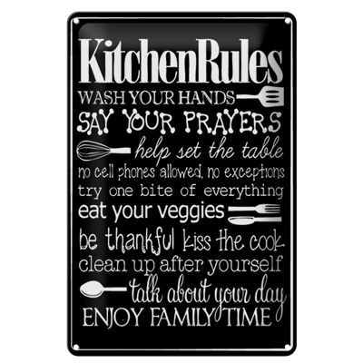 Tin sign saying 20x30cm Kitchen Rules wash your hands