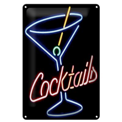 Plaque en tôle 20x30cm Cocktails Néon Paille