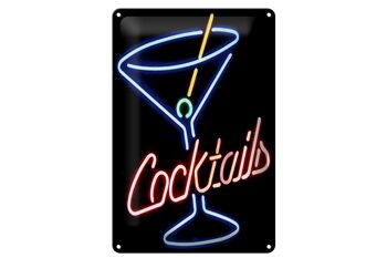 Plaque en tôle 20x30cm Cocktails Néon Paille 1