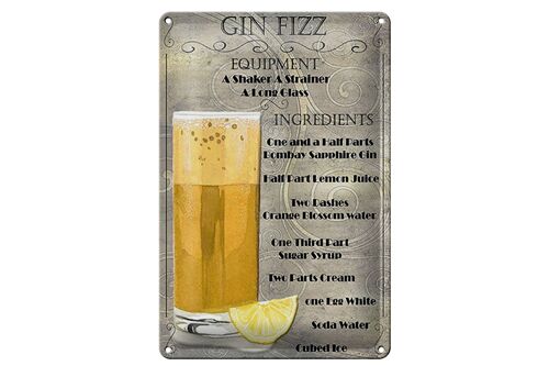 Blechschild 20x30cm Gin Fizz Equipment ingredients