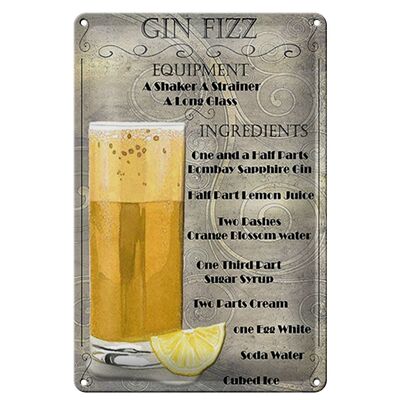 Targa in metallo 20x30 cm Ingredienti Gin Fizz Attrezzatura