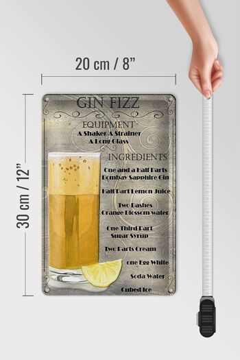 Plaque en tôle 20x30cm Gin Fizz Equipment ingrédients 4