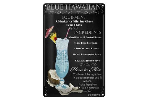 Blechschild 20x30cm blue hawaiian ingredients
