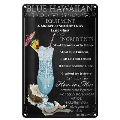 Blechschild 20x30cm blue hawaiian ingredients