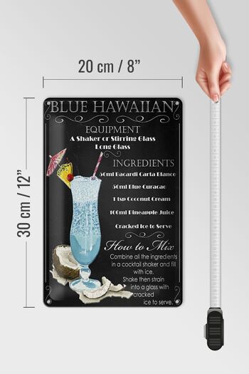 Plaque en tôle 20x30cm bleue ingrédients hawaïens 4