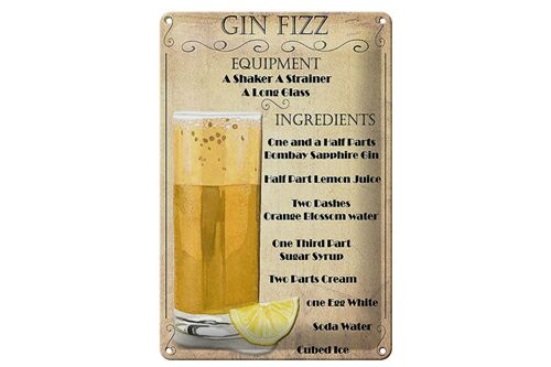 Blechschild 20x30cm Gin Fizz Equipment beige Dekoration