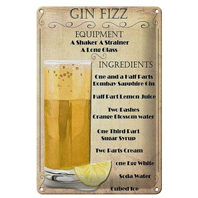 Cartel de chapa 20x30cm Gin Fizz Equipment decoración beige