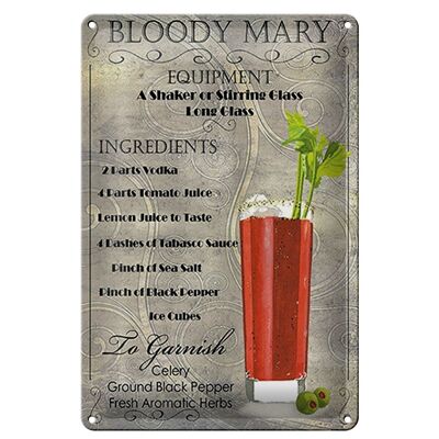 Plaque en tôle 20x30cm ingrédient cocktail bloody mary