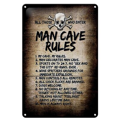Targa in metallo con scritta 20x30 cm Man Cave Rules Skull
