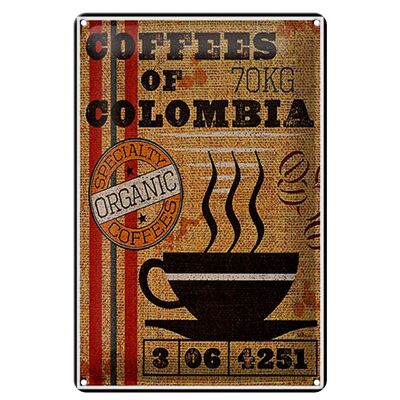 Blechschild Kaffee 20x30cm coffees colombia organic coffee