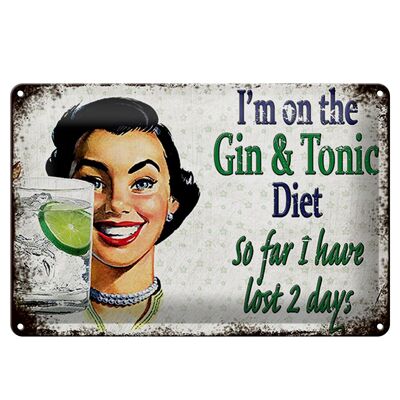 Targa in metallo 30x20 cm con scritta "Sto seguendo la dieta Gin Tonic".