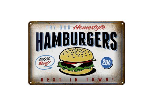 Blechschild Spruch 30x20cm Hamburger best in town 100% Beef