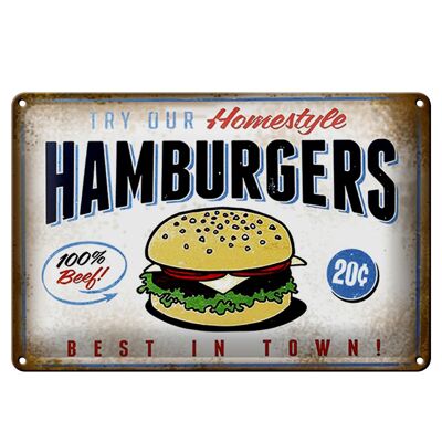Blechschild Spruch 30x20cm Hamburger best in town 100% Beef