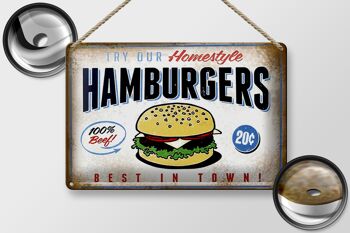 Plaque en tôle 30x20cm Hamburger meilleur de la ville 100% bœuf 2
