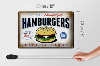 Plaque en tôle 30x20cm Hamburger meilleur de la ville 100% bœuf 4