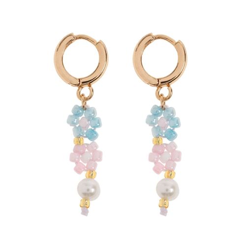 Fanny - Flower and Pearl Colorful Bead Summer Hoop Earrings
