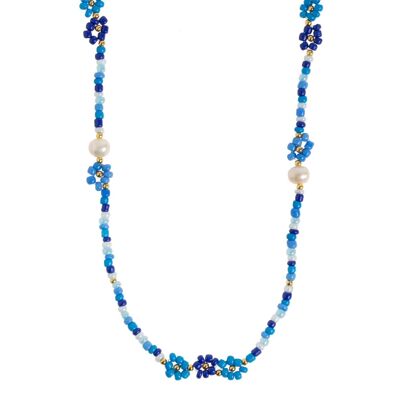 Elsa - Collana di fiori e perle blu con perline colorate