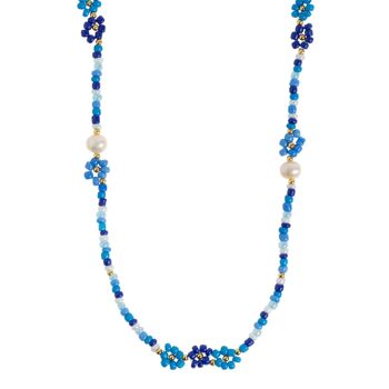 Elsa - Collier Perles Colorées Fleur et Perle Bleue 1