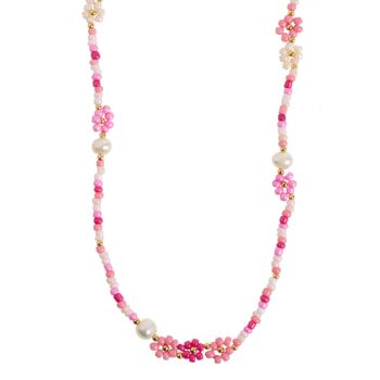 Elsa - Collier Perles Colorées Fleur et Perle Rose 1