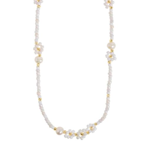 Elsa - White Beads Flower and Pearl Necklace