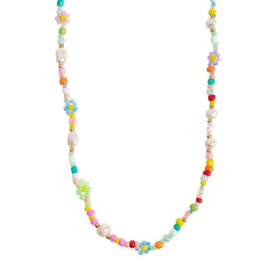 Sigrid - Blumen- und Perlenkette mit bunten Perlen für den Sommer