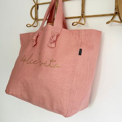 Linen and cotton tote bag - Pink - Dolce Vita