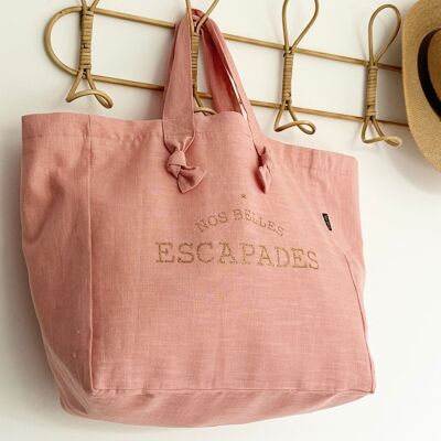 Linen and cotton tote bag - Pink - Nos Belles Escapades