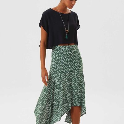 Asymmetric Cut Skirt With Waist Corsage Green