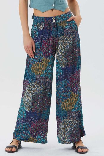 Pantalon Boho Femme Turquoise 2