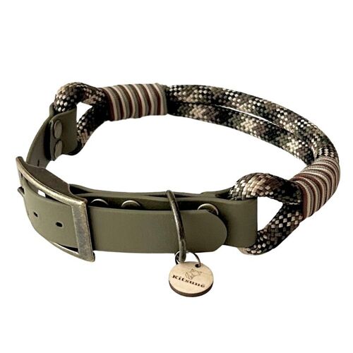 COLLIER CHIEN BI-MATIÈRE BIOTHANE KAKI ET PARACORDE CAMOUFLAGE