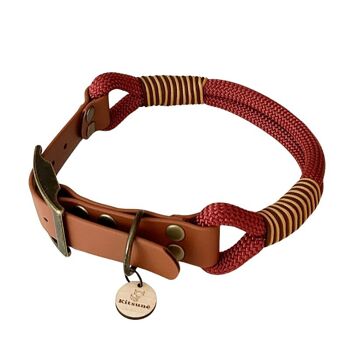 COLLIER CHIEN BI-MATIÈRE BIOTHANE MARRON ET PARACORDE ROUILLE