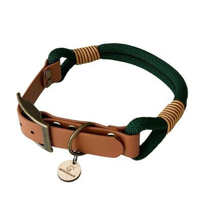 BI-MATERIAL DOG ​​COLLAR BIOTHANE BROWN AND GREEN PARACORD