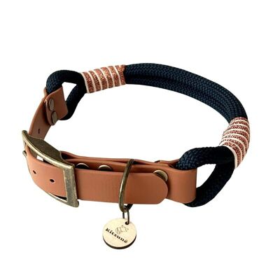 COLLIER CHIEN BI-MATIÈRE BIOTHANE MARRON ET PARACORDE BLEU MARINE