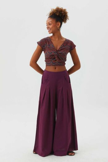 Pantalon d'été bohème en coton à taille élastique violet 2