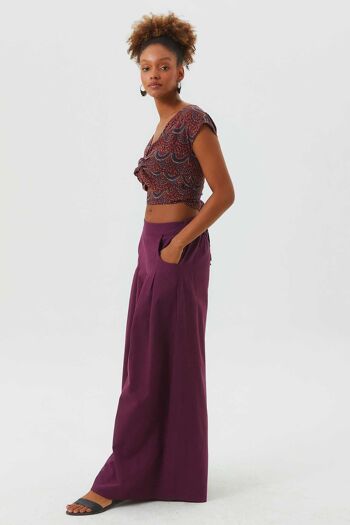 Pantalon d'été bohème en coton à taille élastique violet 3