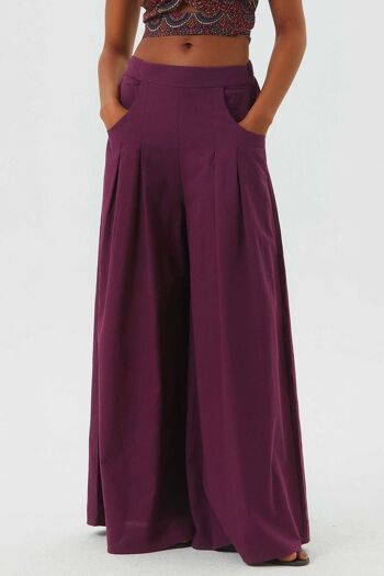 Pantalon d'été bohème en coton à taille élastique violet 5