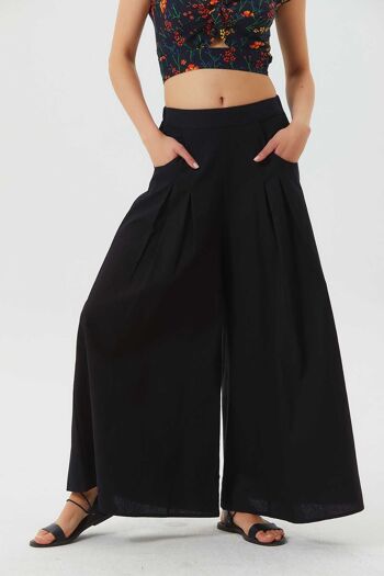 Pantalon d'été bohème en coton à taille élastique noir 2