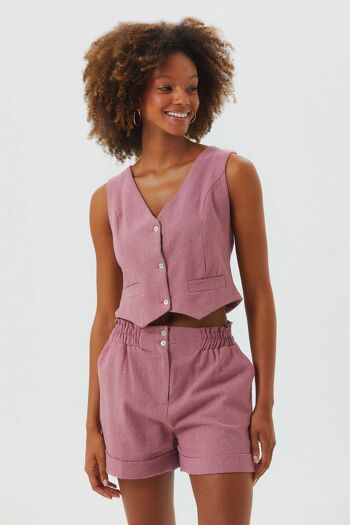 Gilet Boho sans manches à col en V, coupe classique, rose 3