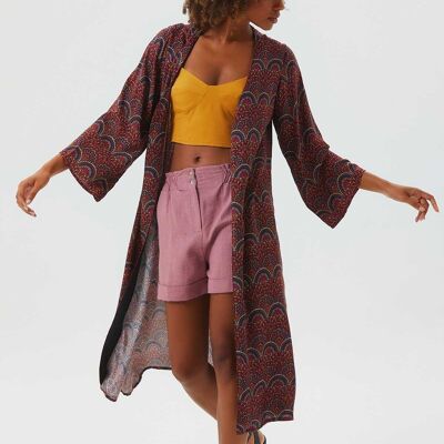 Long Sleeve Patterned Authentic Kimono Purple