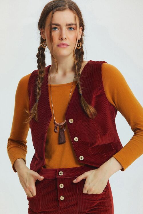 Bohemian V-Neck Classic Women's Vest Dark Red