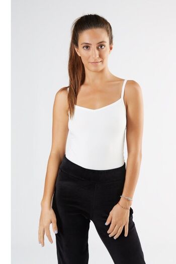 1216-022 | Top à fines bretelles pour femme stretch - blanc naturel 3