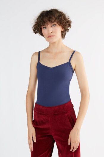 1216-027 | Top à fines bretelles pour femme stretch - bleu foncé 1