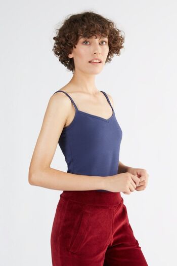 1216-027 | Top à fines bretelles pour femme stretch - bleu foncé 2