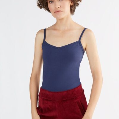 1216-027 | Top elástico con tirantes finos para mujer - azul oscuro