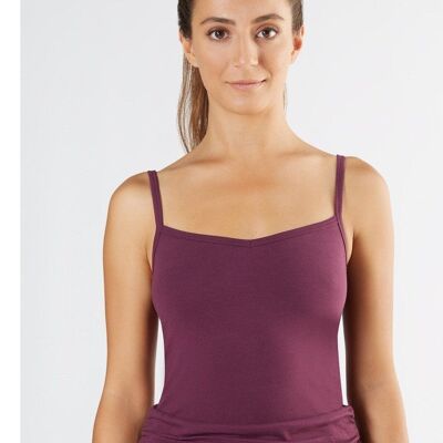 1216-028 | Top elasticizzato da donna con spalline sottili - melanzana