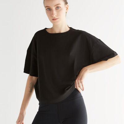 1220-021 | Damen Flammé lockeres T-Shirt - Schwarz