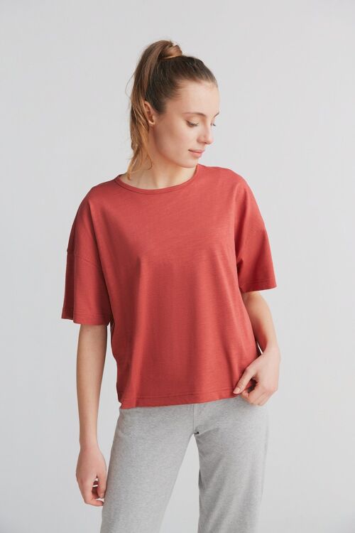 1220-052 | Damen Flammé lockeres T-Shirt - Terracotta