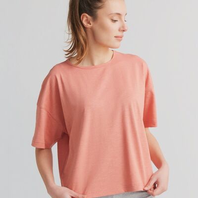 1220-053 | T-shirt ampia Flammé da donna - rosso salmone
