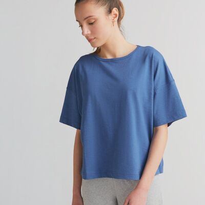 1220-054 | T-shirt ampia Flammé da donna - Blu genziana